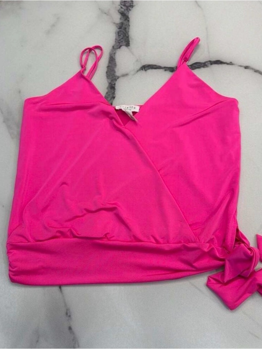Arielle Hot Pink Surplice Side-Tie Faux Wrap Cami Tank Top
